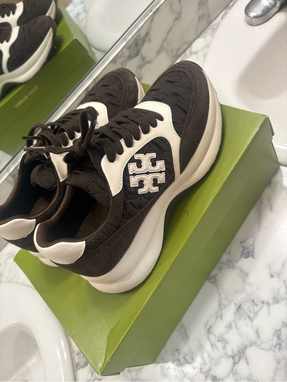 Tory Burch Kids Brown and White Logo Detail Sneakers